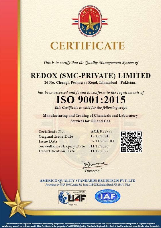 ISO 9001:2015 certificate issued to Redox (SMC-Private) Limited